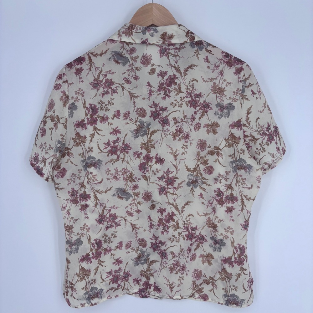 VTG Laura Ashley Blouse Womens 12 Cream Floral Short Sleeve‎ Button Up UK Made - Picture 5 of 6